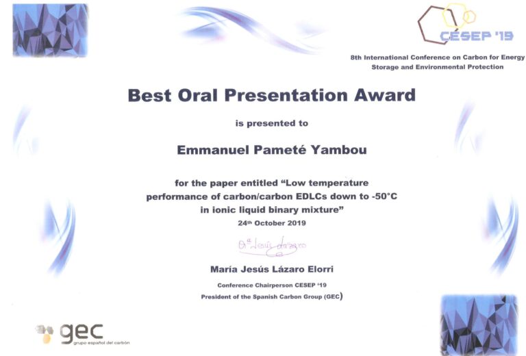 Best Oral Presentation Award To Emmanuel Pamete Yambou – Power Sources ...